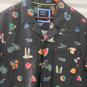 Black Tropical Print Men's Shirt 100% cotton